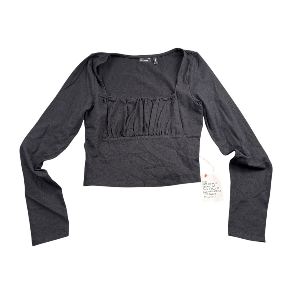 ASOS DESIGN Black Long Sleeve‎ Square Neck Ruched Crop Top Shirt WP582